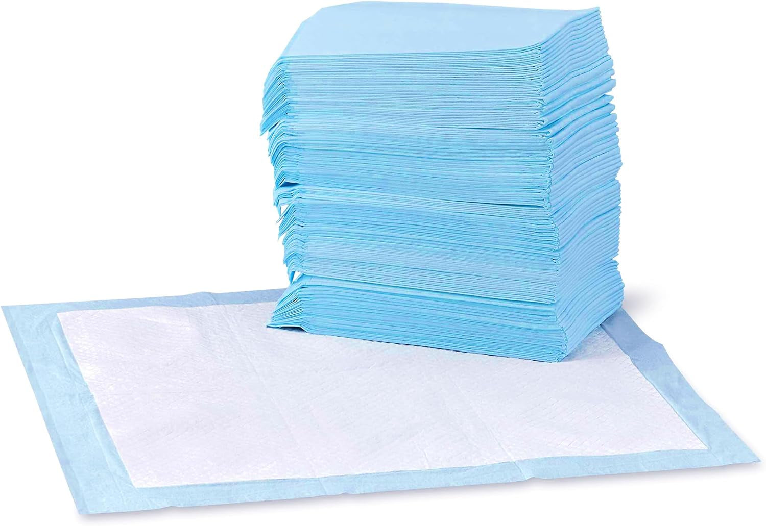 Leak proof Dog and Puppy Pee Pads Quick-Drying Design for Potty Training, Standard Absorbency, Regular Size, 22 X 22 Inches, Pack of 100, Blue & White