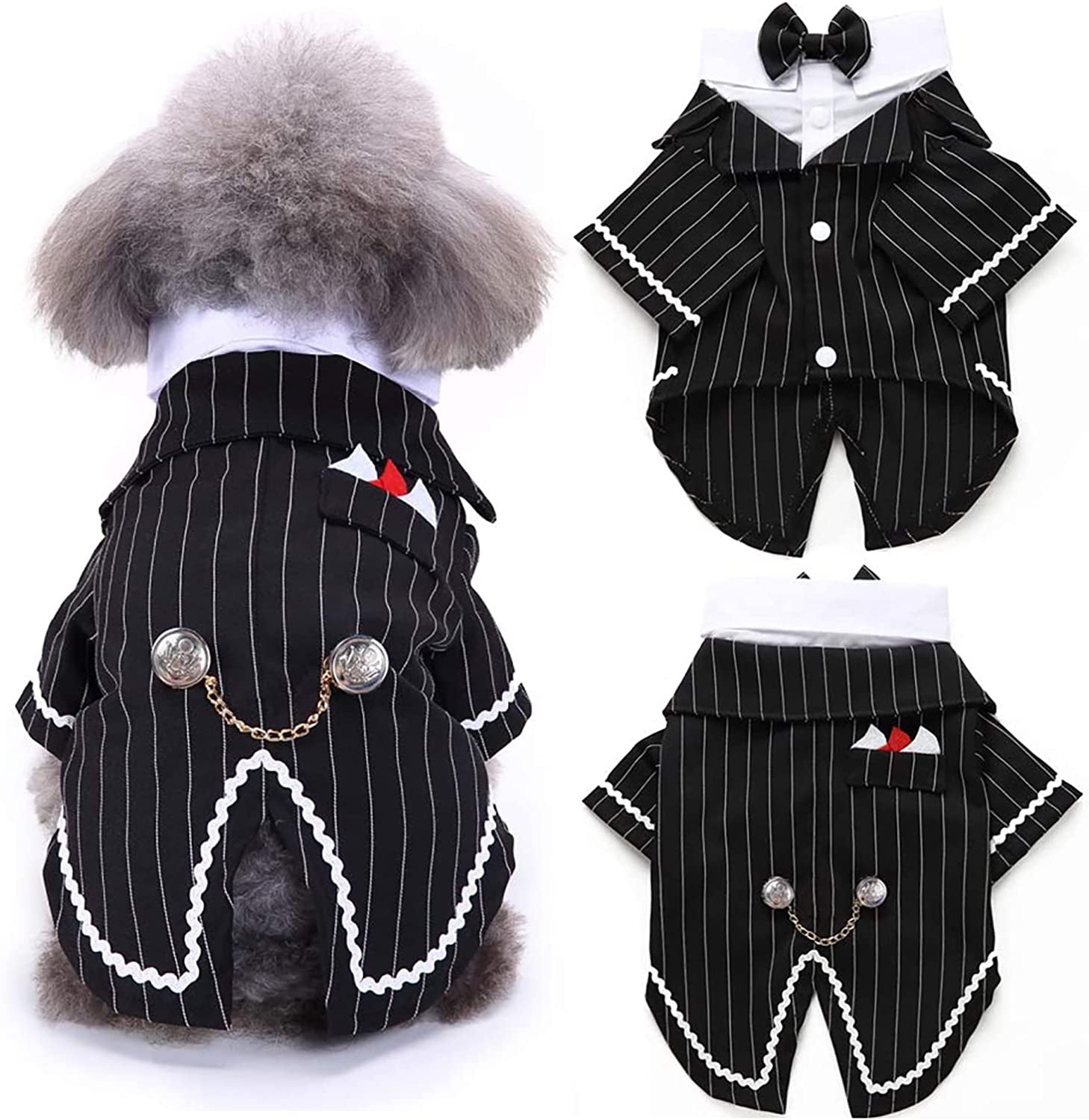 Dog Black Suit Costume, Pet Halloween Costume with Bow Tie, Formal Boston Tuxedo Shirt for Large dogs