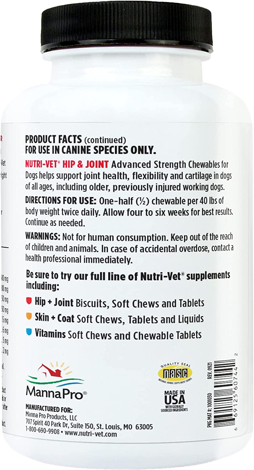 Nutri- Vet Advanced Strength Hip & Joint Chewable Dog Supplements