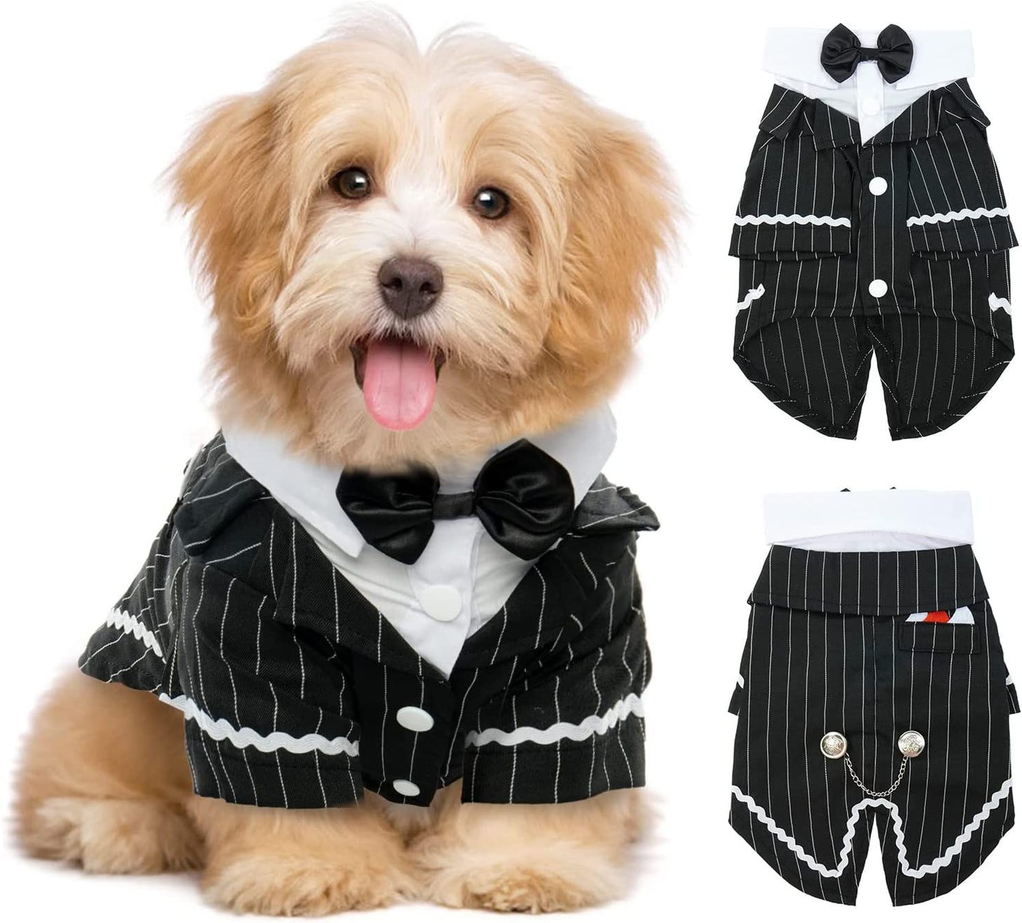 Dog Black Suit Costume, Pet Halloween Costume with Bow Tie, Formal Boston Tuxedo Shirt for Large dogs