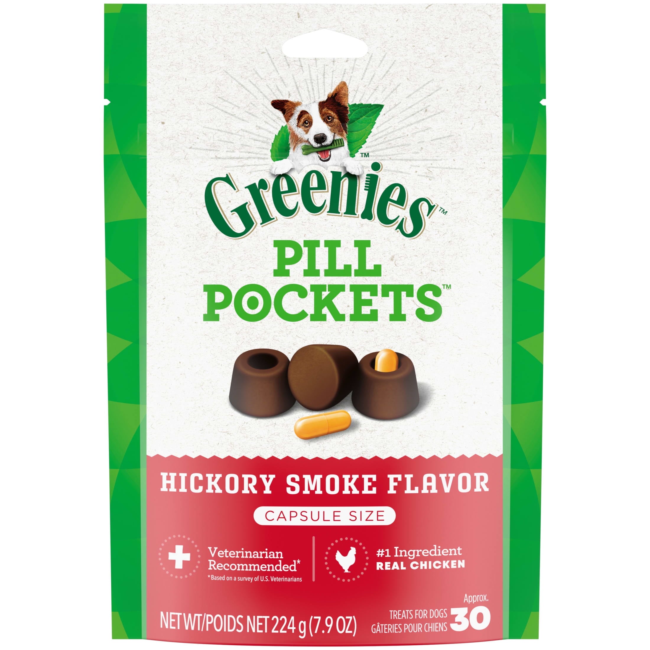 Greenies Pill Pockets for Dogs Capsule Size Natural Soft Dog Treats, Hickory Smoke Flavor, 7.9 Oz. Pack (30 Treats)