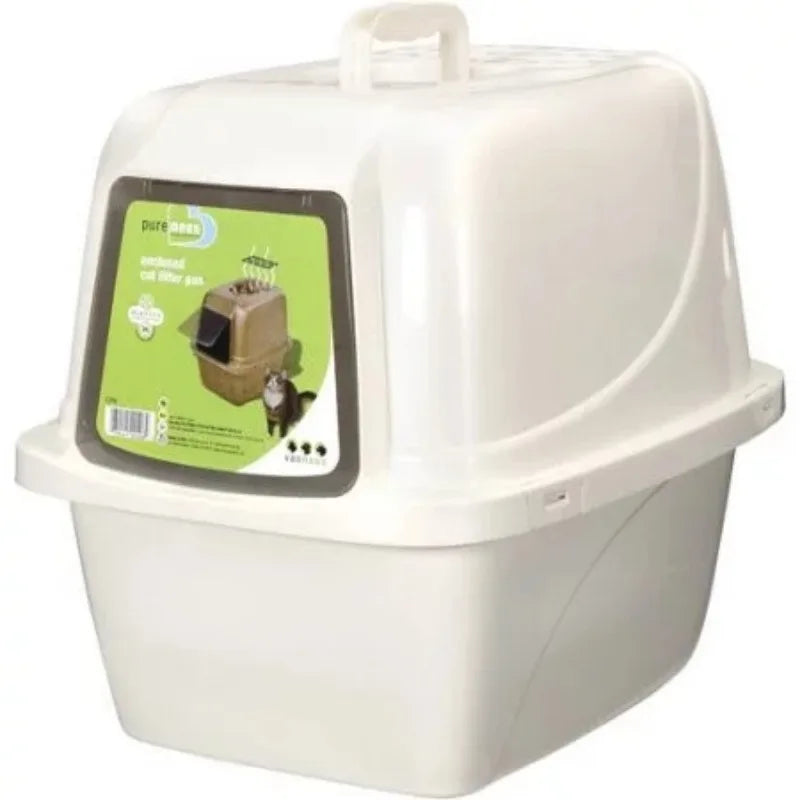 Odor Control Large Enclosed Cat Litter Box, Hooded, Pearl