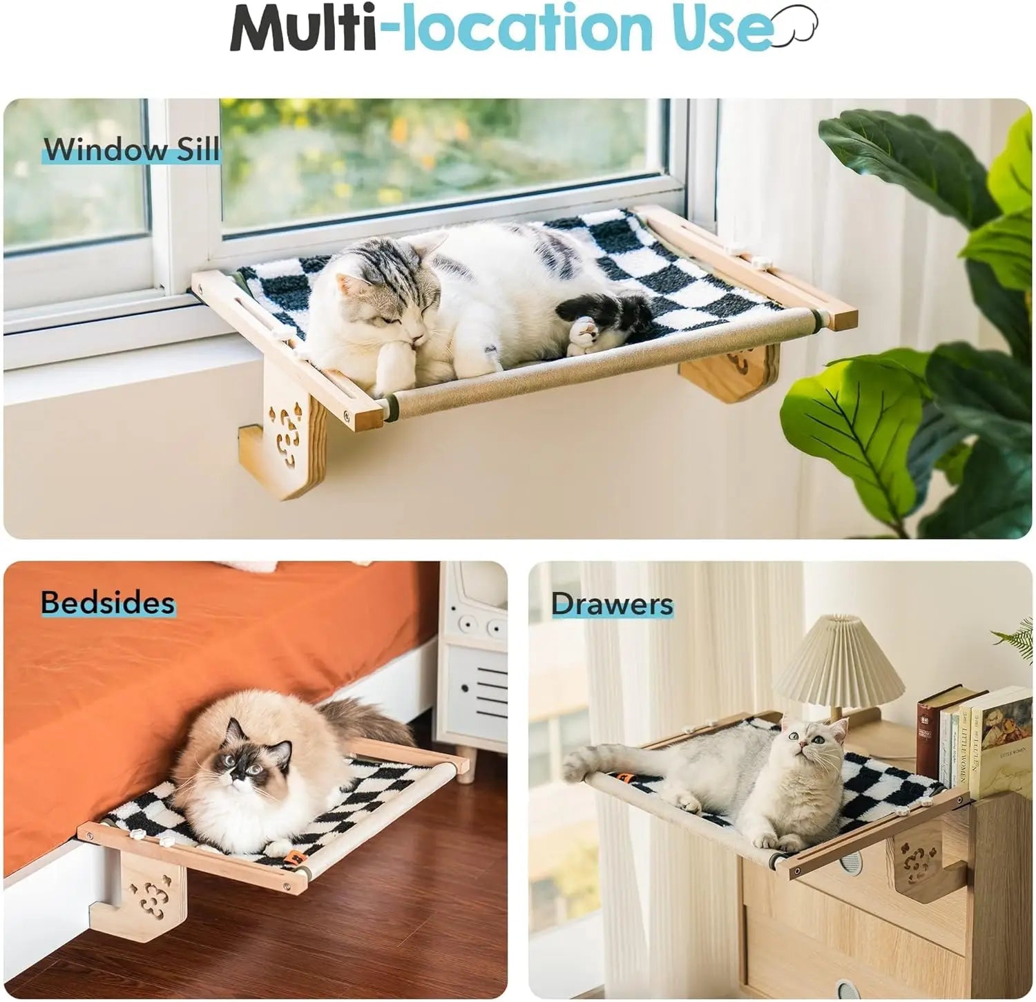 Sturdy Cat Window Perch Hammock Bed with Wood Metal Frame for Cats