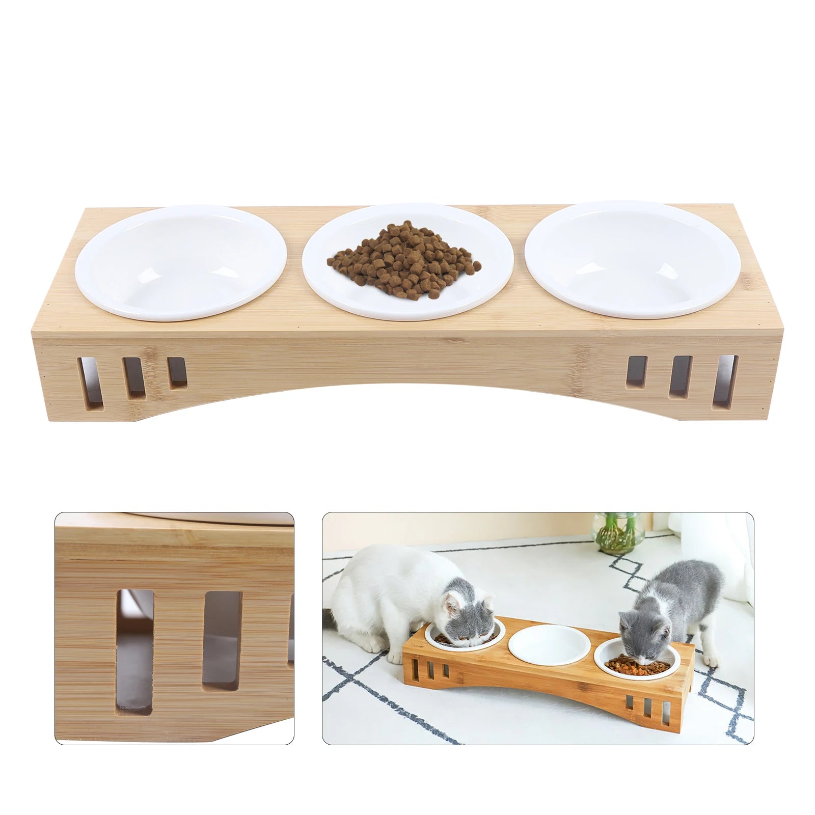 Pets Bowl Feeding And Water 3-Bowl Feeding Station Non-Slip