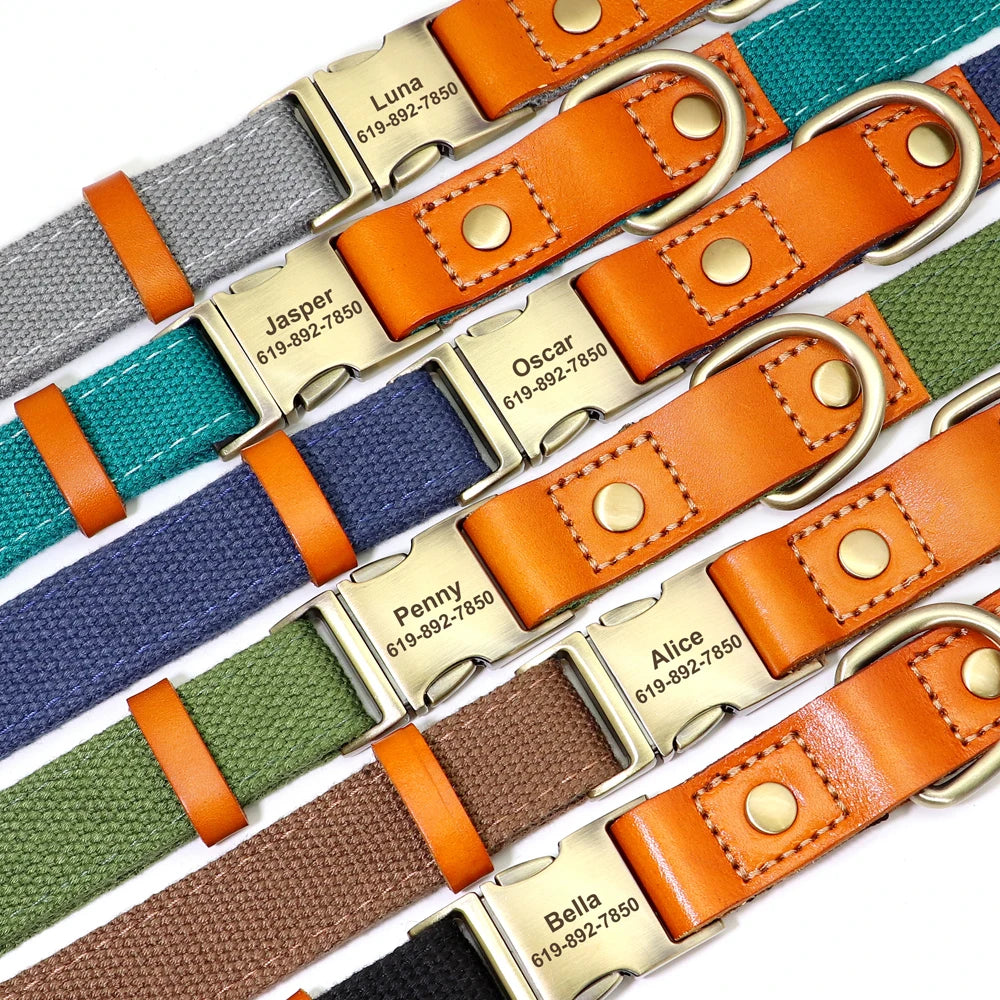 Durable PU Leather Dog Collars Necklace Personalized Pet ID Collars