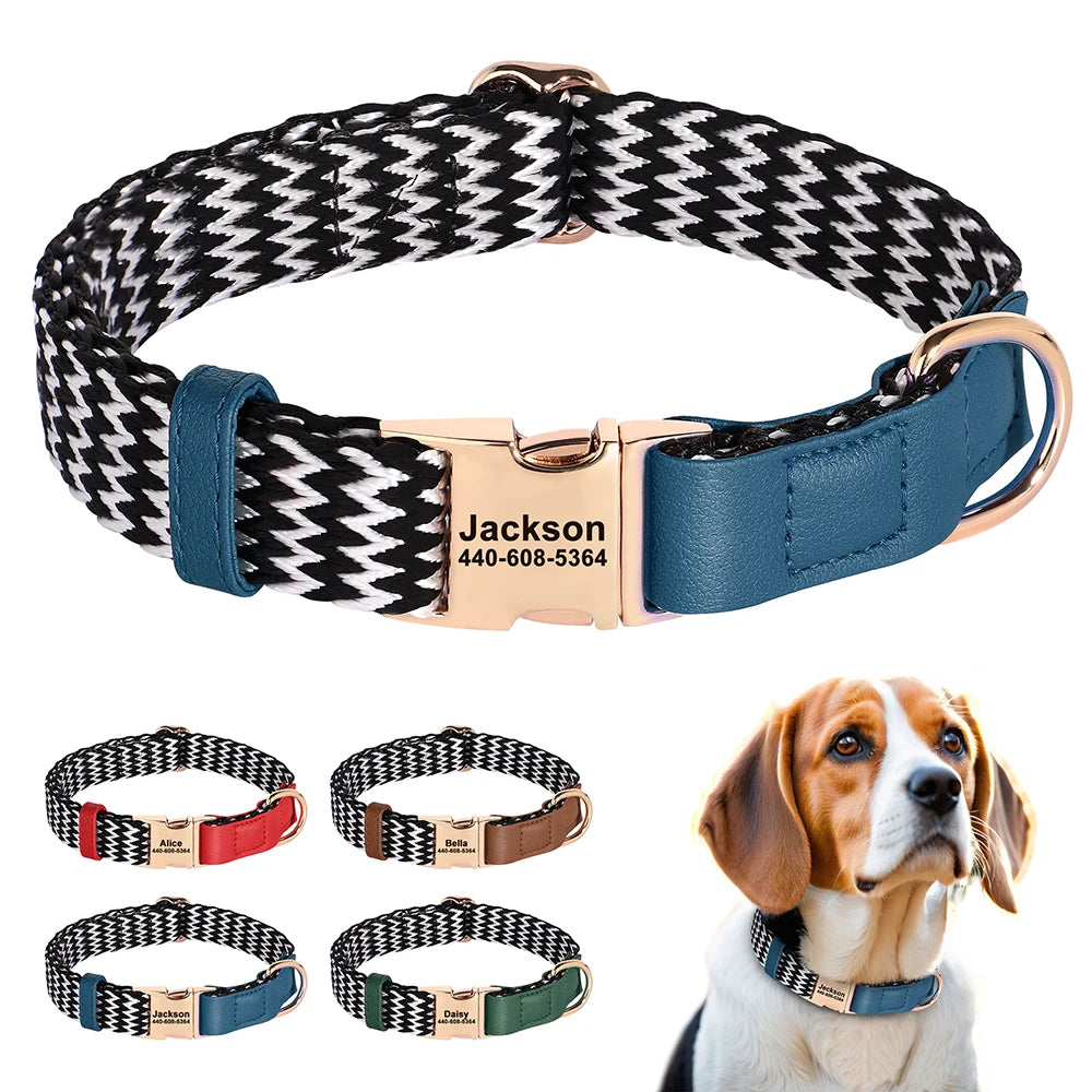 Durable PU Leather Dog Collars Necklace Personalized Pet ID Collars