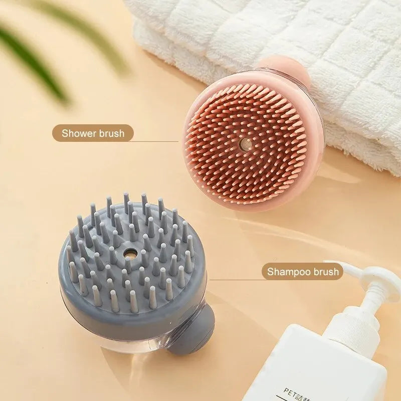 1pc Pet Bath Brush Soft Silicone With Shampoo Dispenser Cleaning Fur And Hair