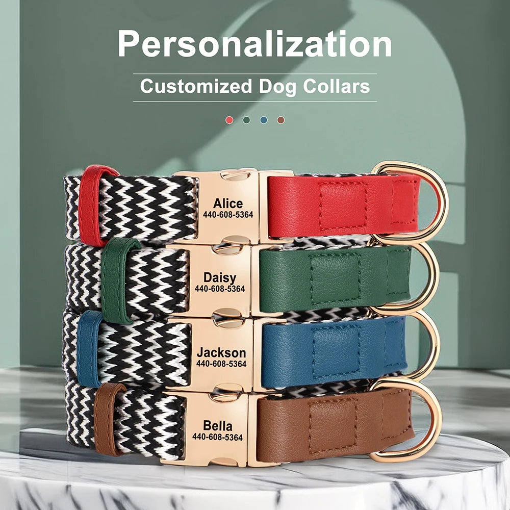 Durable PU Leather Dog Collars Necklace Personalized Pet ID Collars