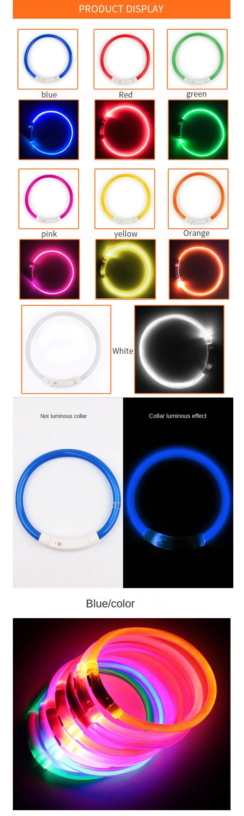 Led Light Glowing Loss Prevention LED Collar For Dogs