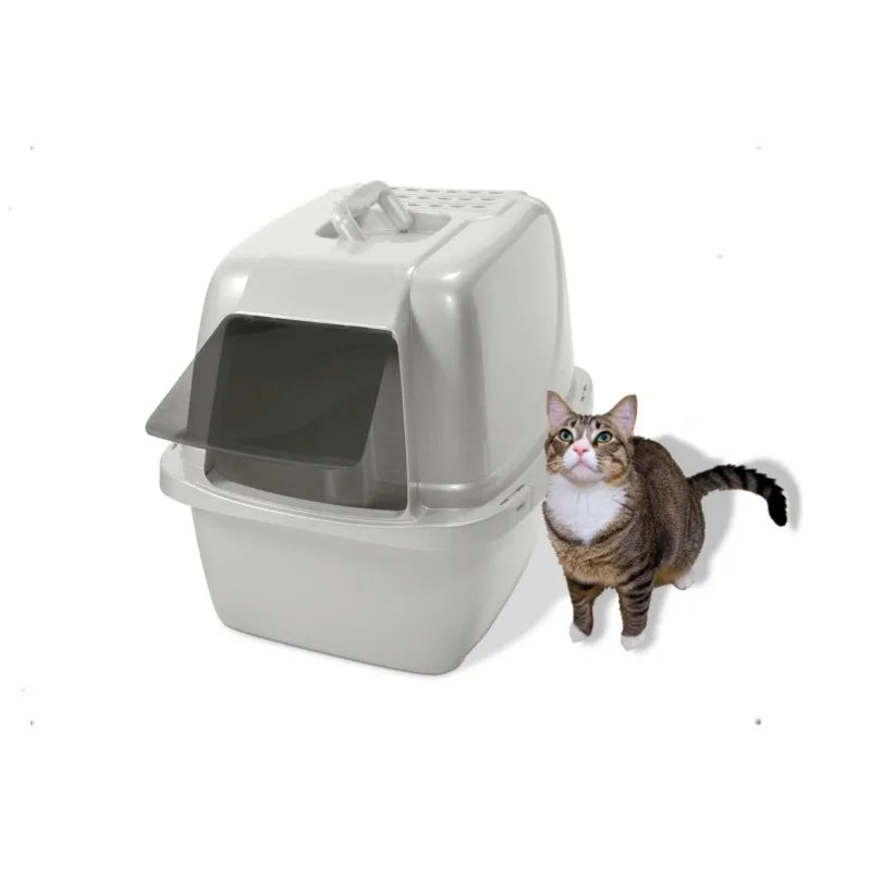 Odor Control Large Enclosed Cat Litter Box, Hooded, Pearl