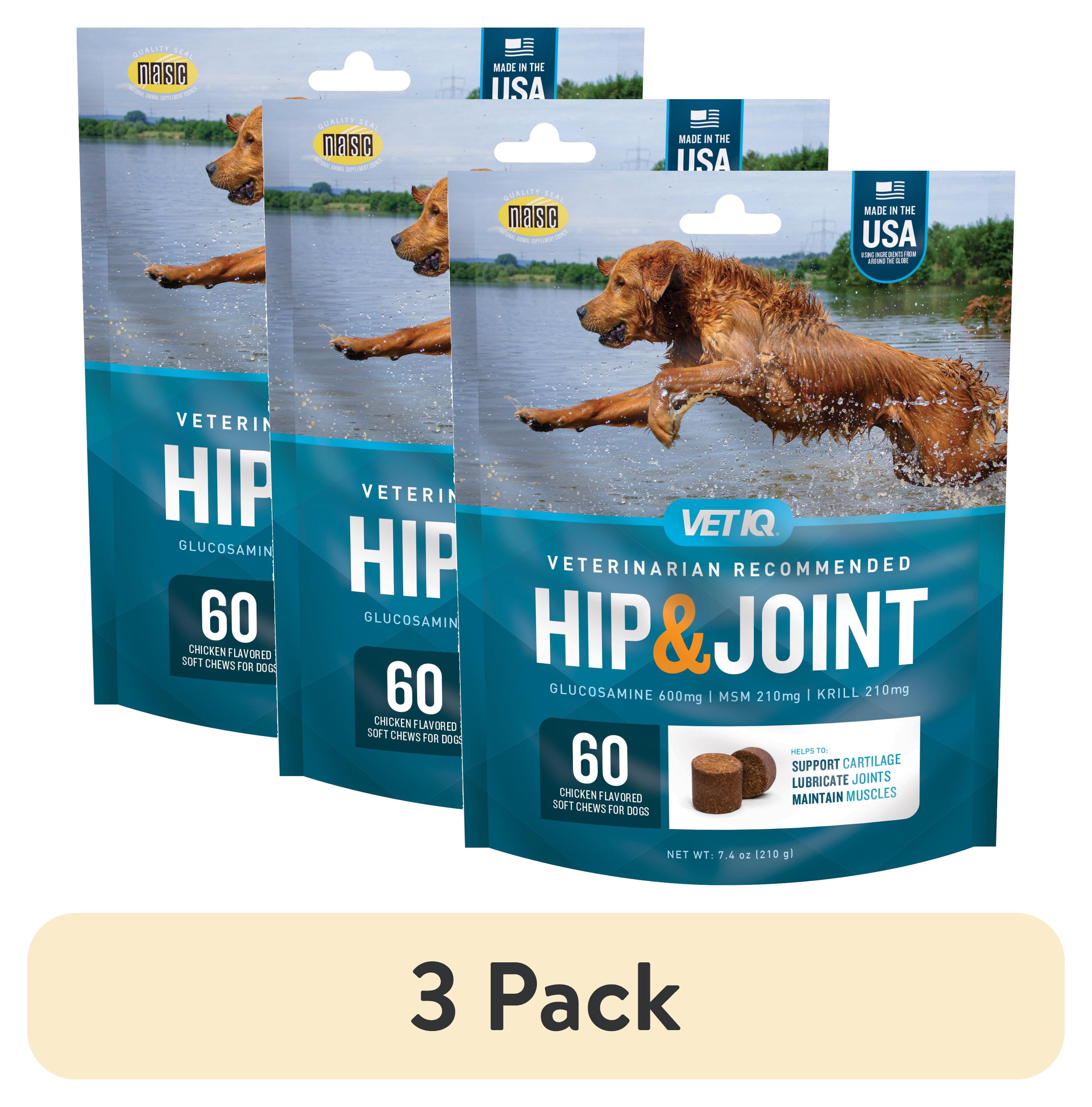 VetlQ (3 Pack) Hip & Joint Supplement for Dogs, Chicken Flavored Soft Chews, 60 Count