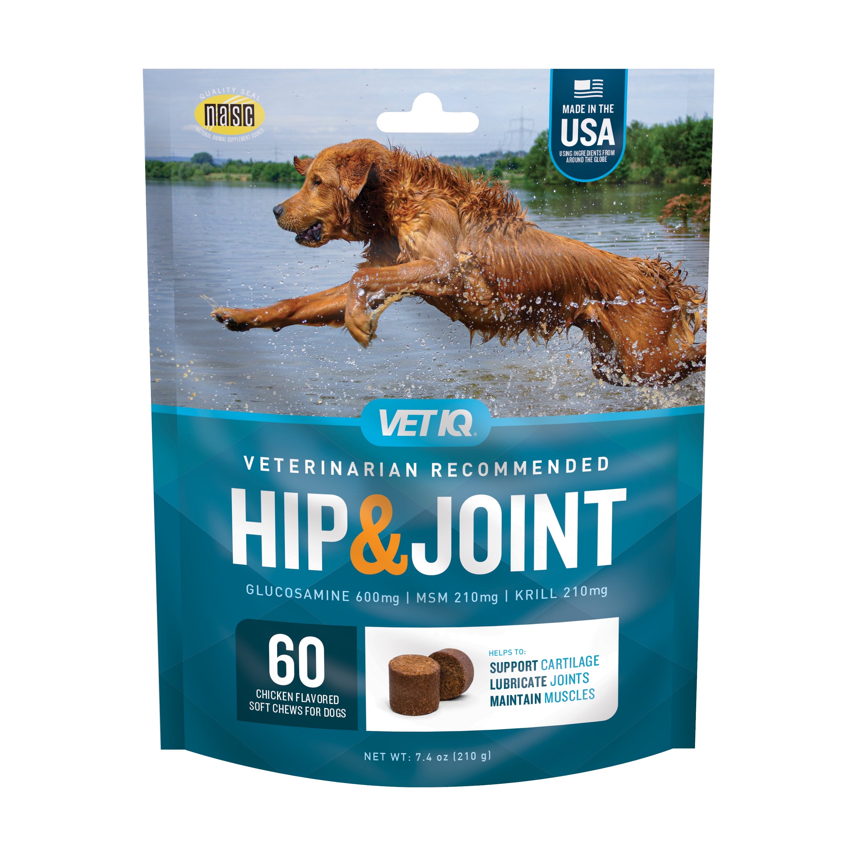 VetlQ (3 Pack) Hip & Joint Supplement for Dogs, Chicken Flavored Soft Chews, 60 Count