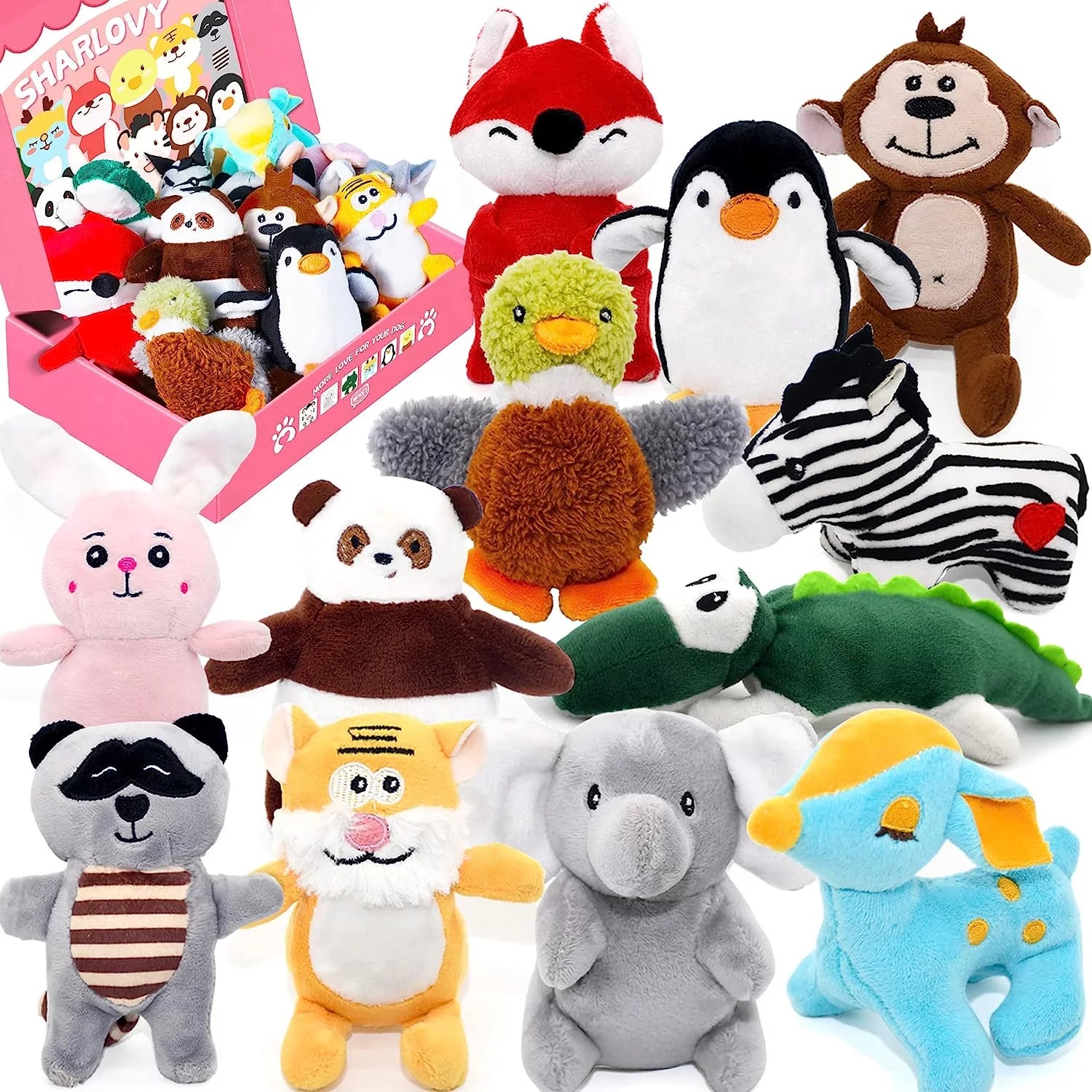 Dog Squeaky Toys for Small Dogs, Stuffed Animal Puppy Toys, Plush Dog Toy Pack 12 in Carry Bag