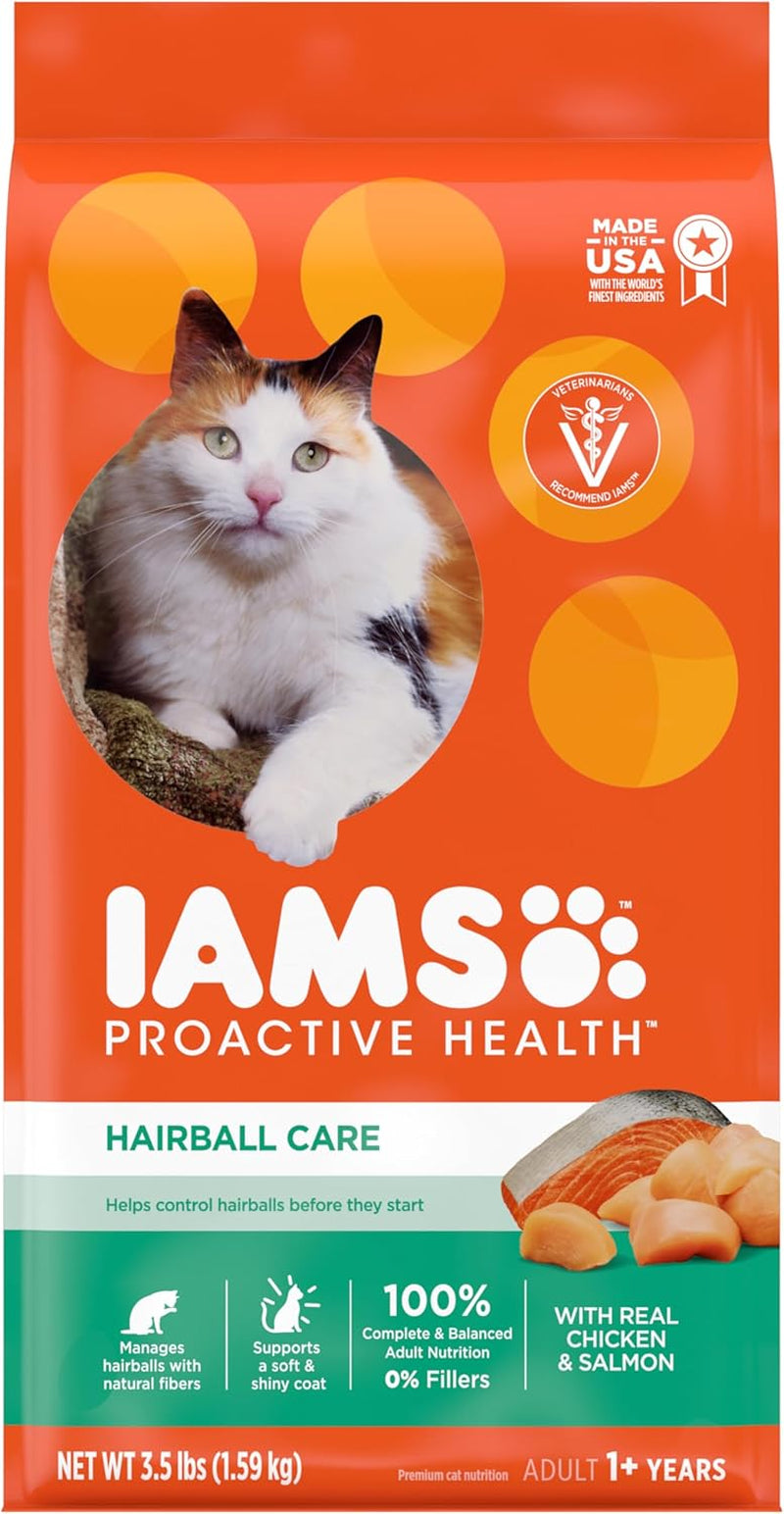 IAMS Proactive Health Adult Hairball Care Dry Cat Food with Chicken and Salmon, 3.5 Lb. Bag