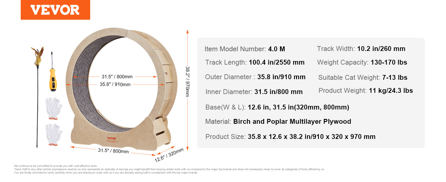 VEVOR Cat Exercise Wheel Natural Wood Silent Running Toy