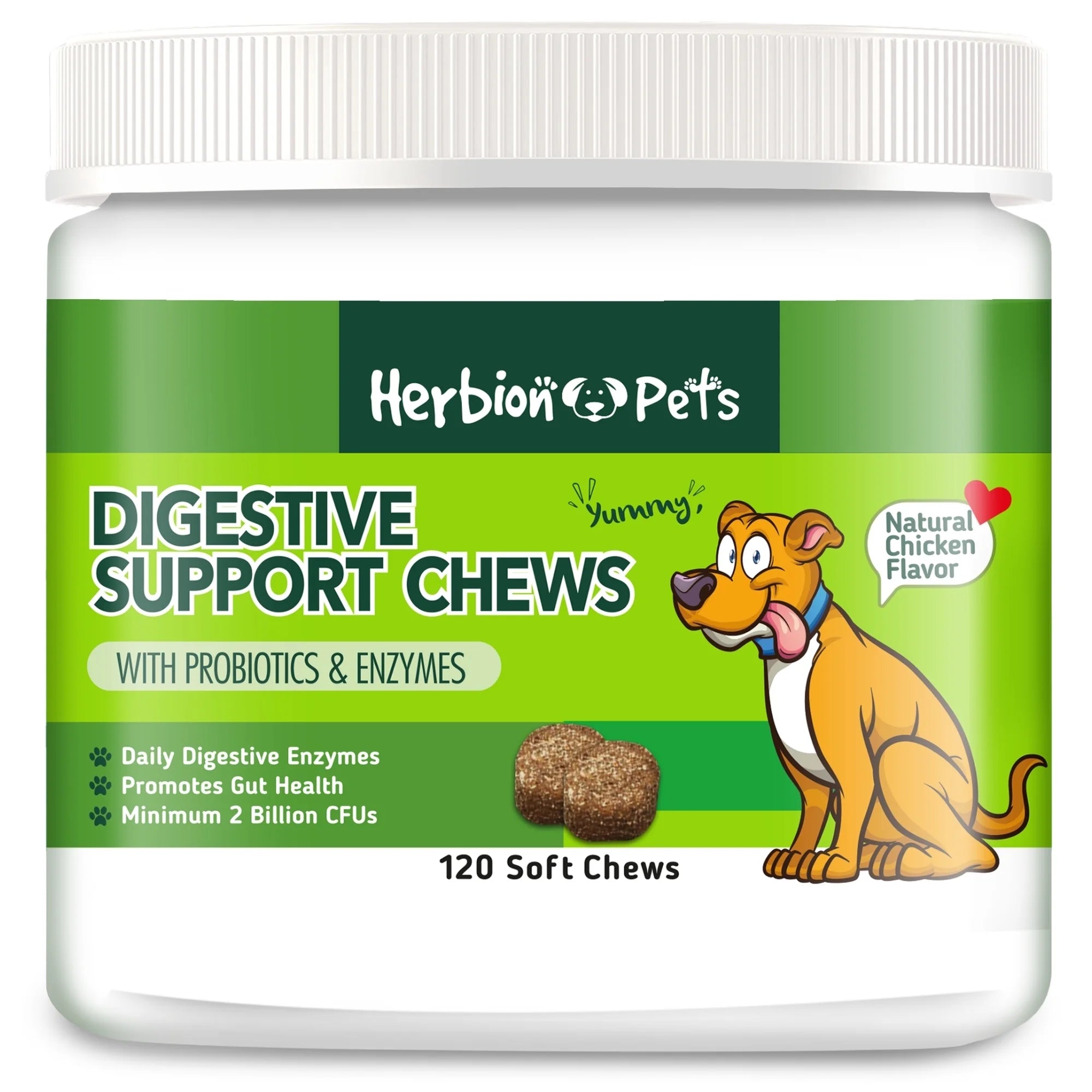 Herbion Pets Digestive Support Chews with Probiotics and Enzymes, 120 Soft Chews - with Daily Digestive Enzymes - for Improved Gut Health