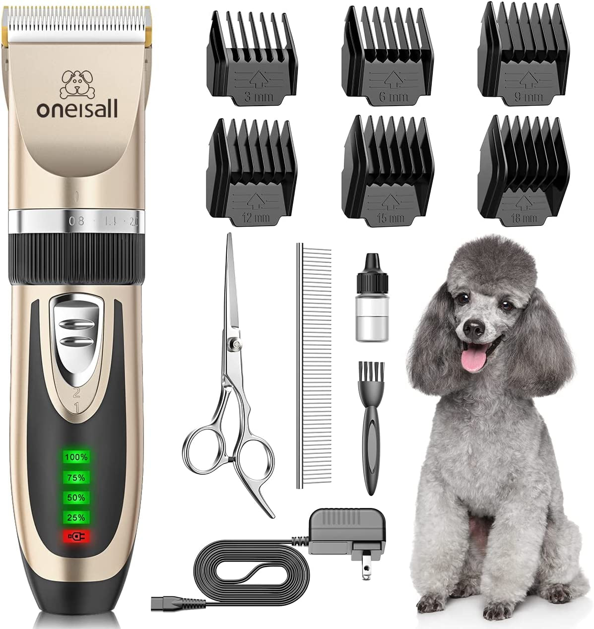 Oneisall Rechargeable Cordless Pet Hair Clipper/Trimmer/Shaver for any sized dog or cat