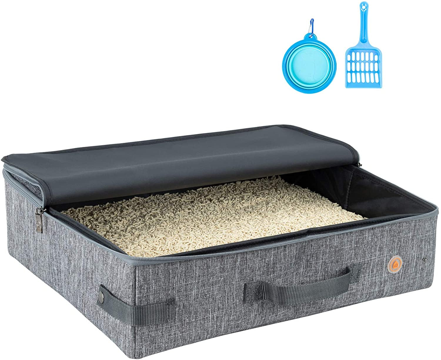 Large Portable Cat Travel Litter Box with Zipperd Top for Medium, Large or Multiple Cats.