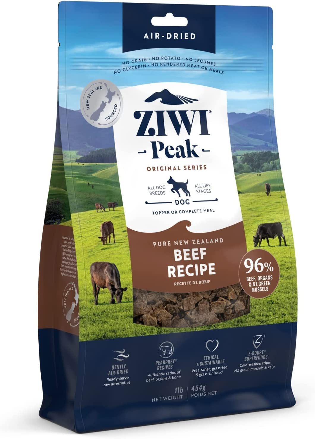 ZIWI Peak Air-Dried Dog Food – Beef - All Natural, High Protein, Grain Free, Limited Ingredient W/ Superfoods (16Oz)